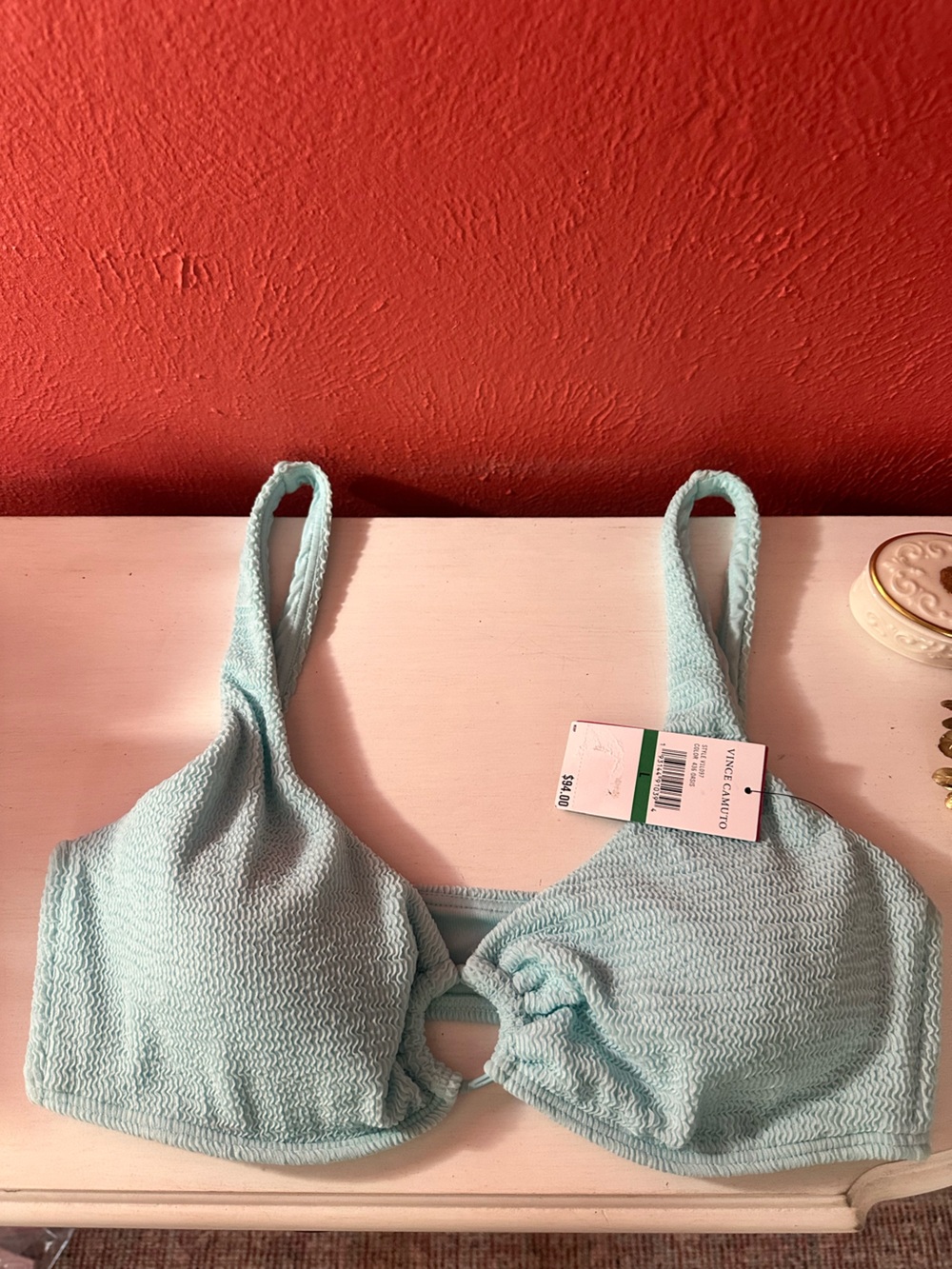 Vince Camuto Mint Textured Bikini Top with Front Ring Detail